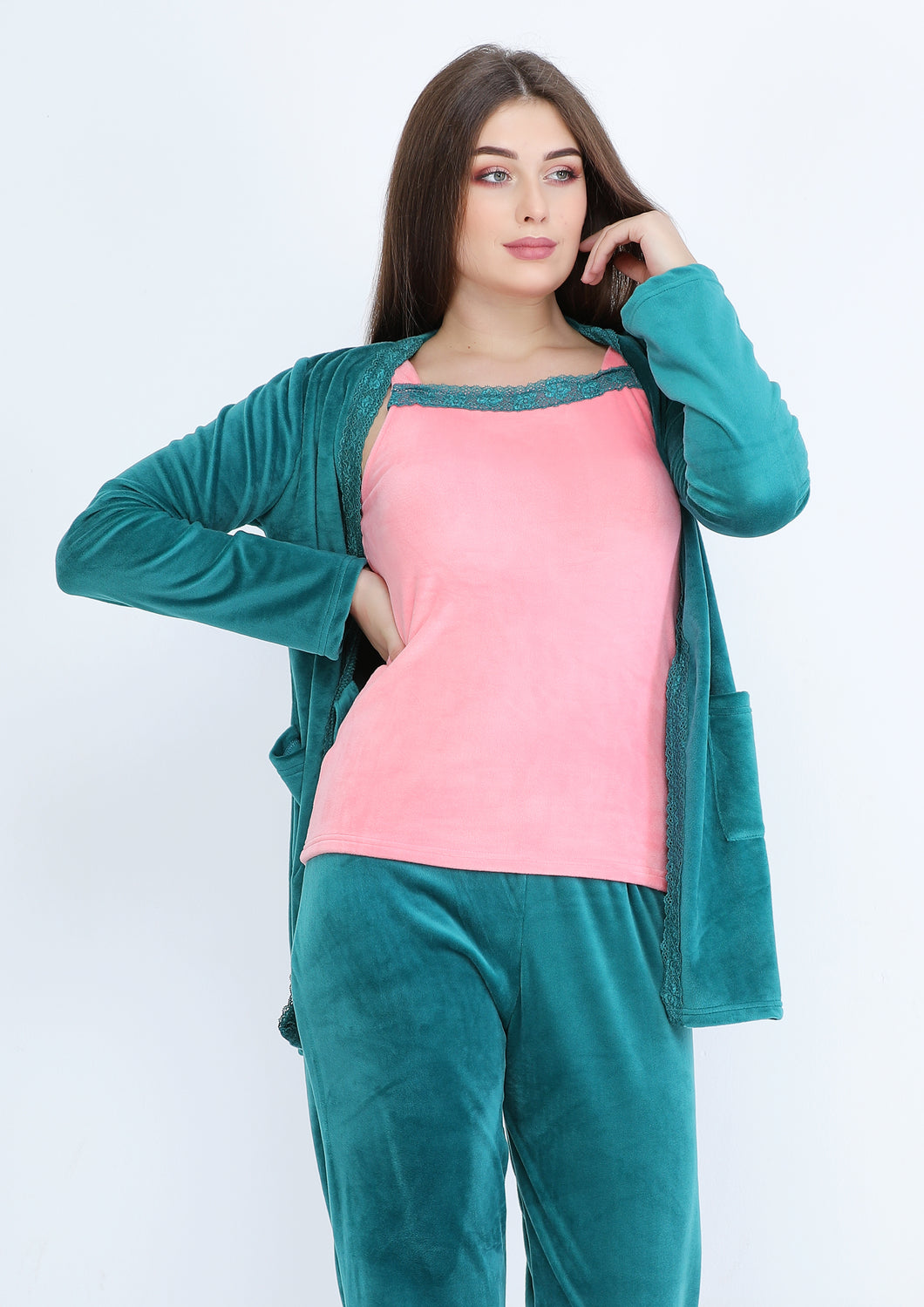 Petrol Heidi pyjamas 3-pieces set with double-sided lining