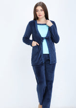 Load image into Gallery viewer, Blue navy Heidi pyjamas 3-pieces set with double-sided lining