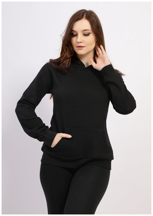 Sweatshirt noir en coton à doublure et capuchon