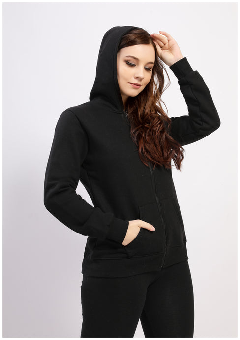 Black cotton-lined sweatshirt with zipper and hood
