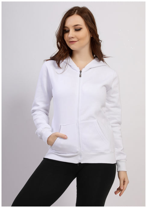 White cotton-lined sweatshirt with zipper and hood