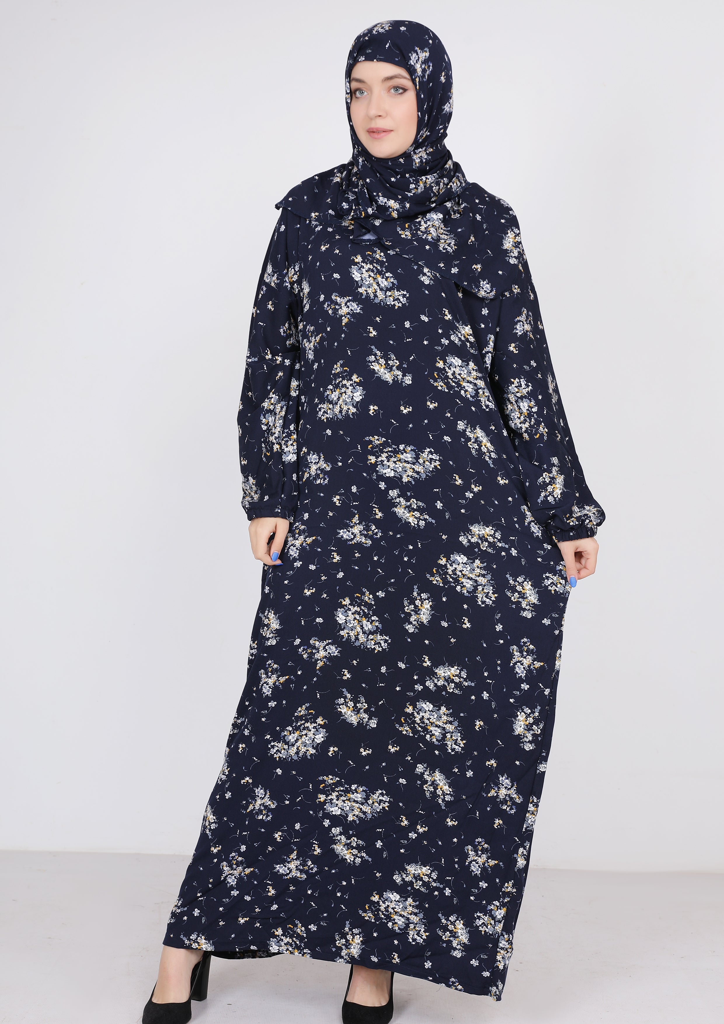 اسدال فسكوز مستورد بنقشة ورد ملون - كحلي