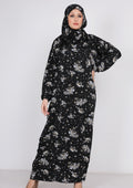 Imported Viscose Abaya with Colorful Rose Pattern - Black 