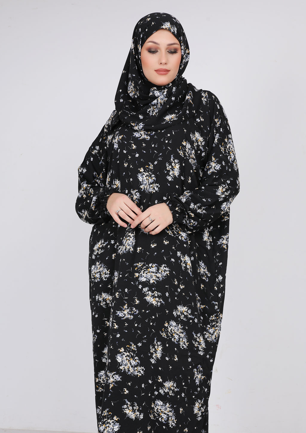 Imported Viscose Abaya with Colorful Rose Pattern - Black 