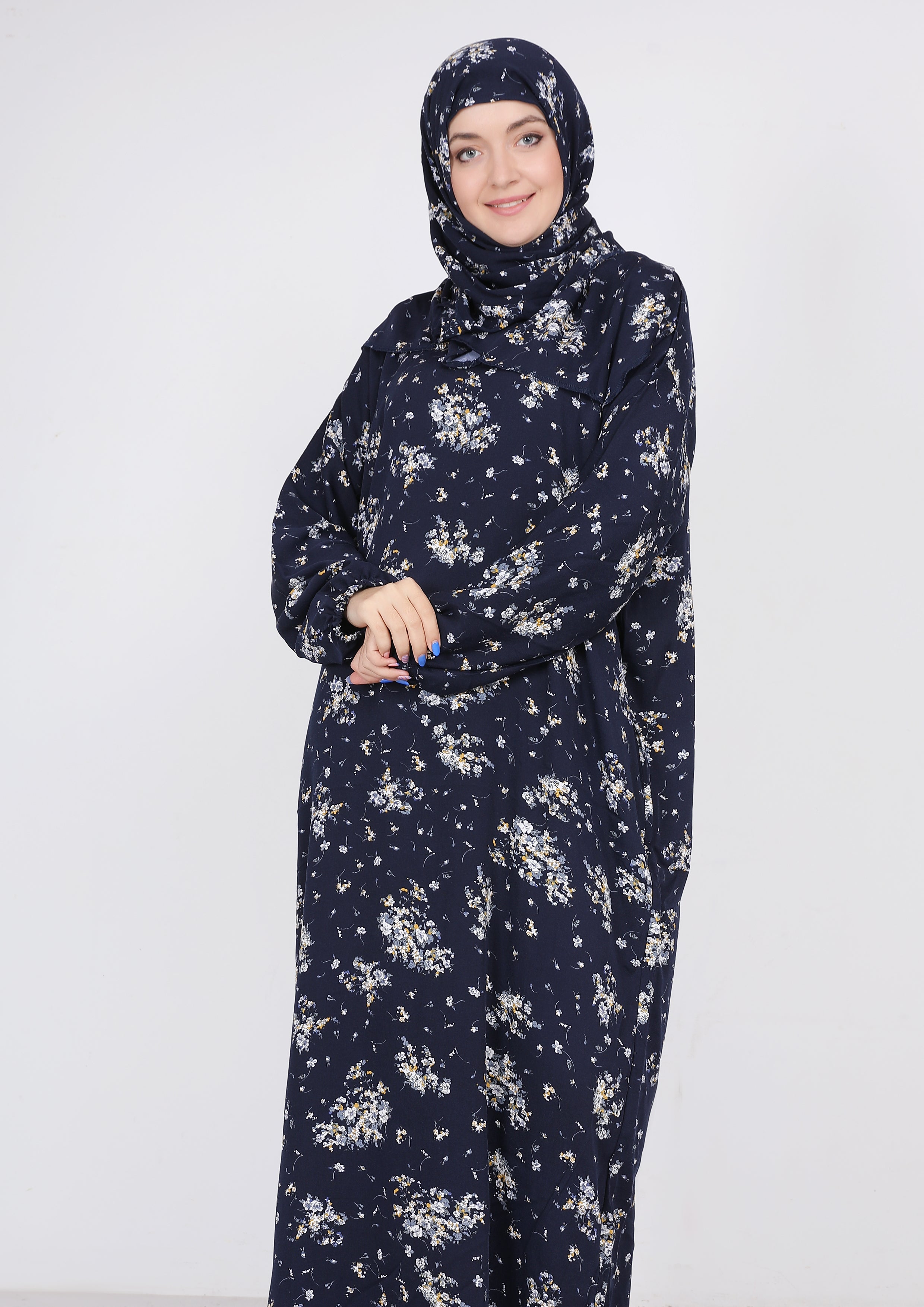 اسدال فسكوز مستورد بنقشة ورد ملون - كحلي