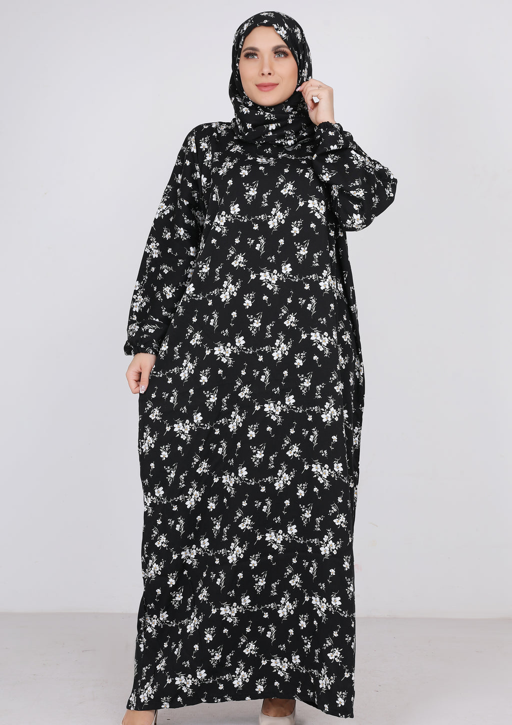 اسدال فسكوز مستورد بنقشة ورد أبيض - أسود