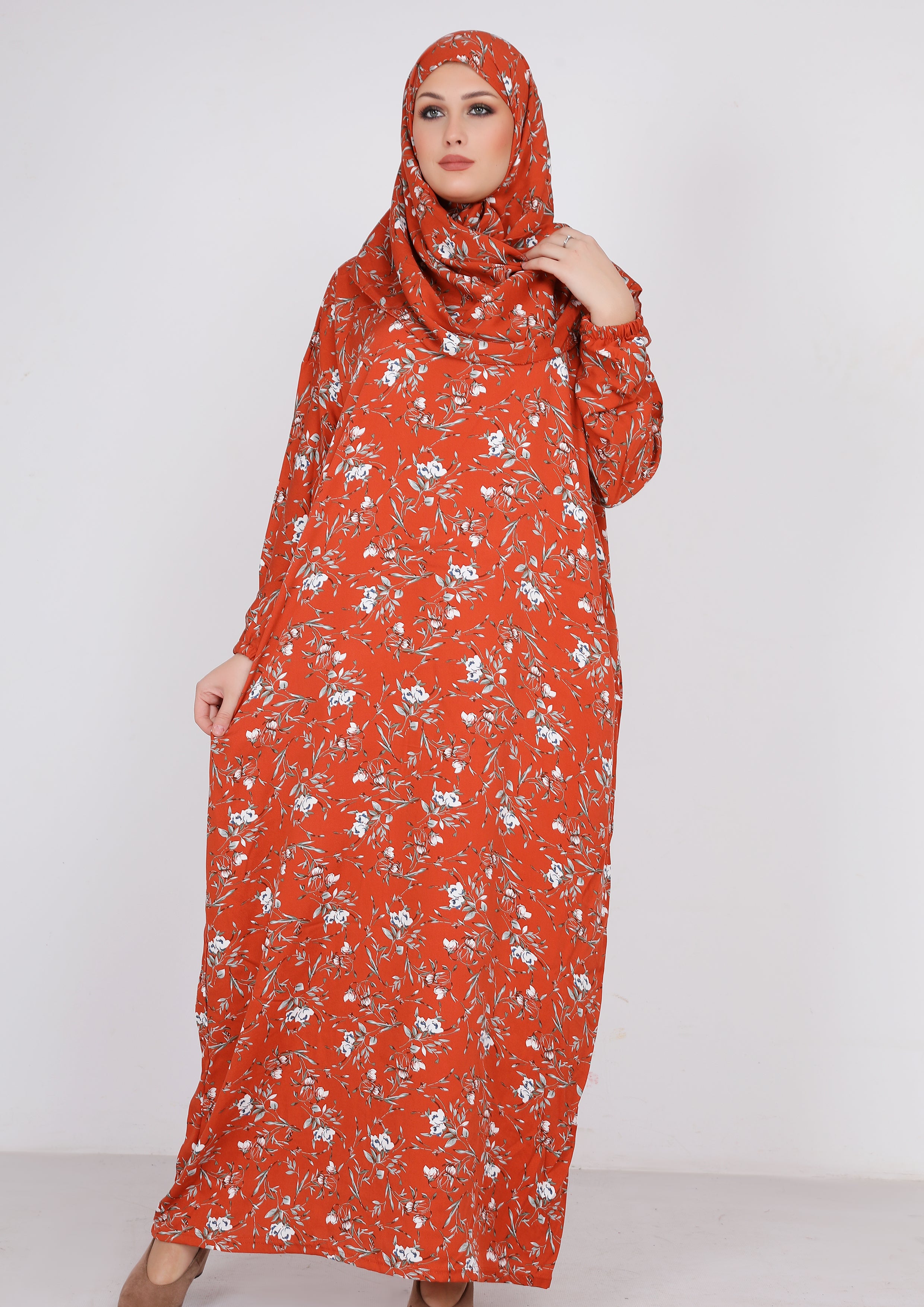 اسدال فسكوز مستورد بنقشة ورد أبيض - أورانج