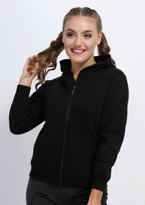 Black cotton hooded sweatshirt with zipper for ages 6 to 18