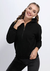 Black cotton hooded sweatshirt with zipper for ages 6 to 18