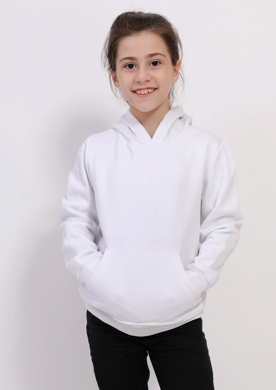 White cotton sweatshirt with lined hood for 6 to 18 years old
