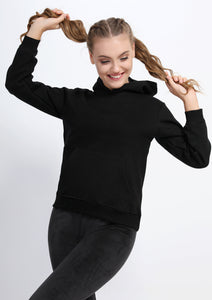 Sweatshirt noir en coton avec capuchon à doublure habillant de 6 à 18 ans