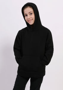 Sweatshirt noir en coton avec capuchon à doublure habillant de 6 à 18 ans