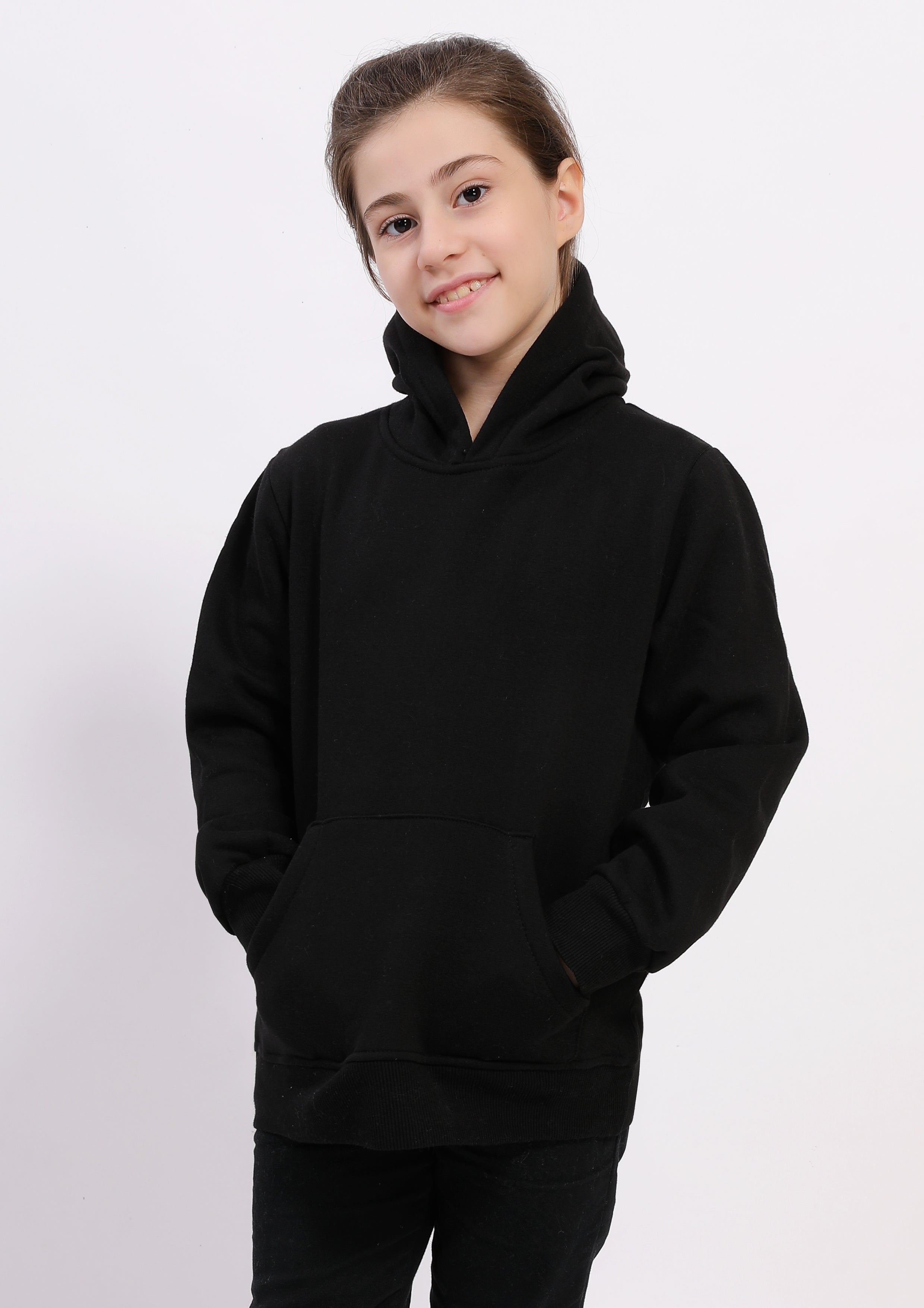 Sweatshirt noir en coton avec capuchon à doublure habillant de 6 à 18 ans