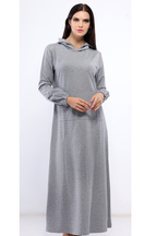 فستان سادة بجيوب وكابيشوه رمادى - pumpkinU