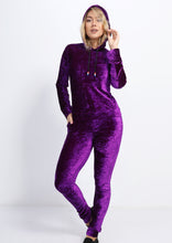 Load image into Gallery viewer, Velvet purple pajamas with hood