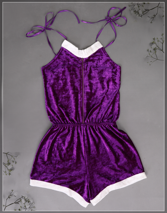 Purple velvet short jumpsuit