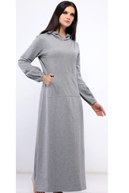 فستان سادة بجيوب وكابيشوه رمادى - pumpkinU