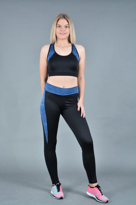 Two pieces of black and blue polyester sport set