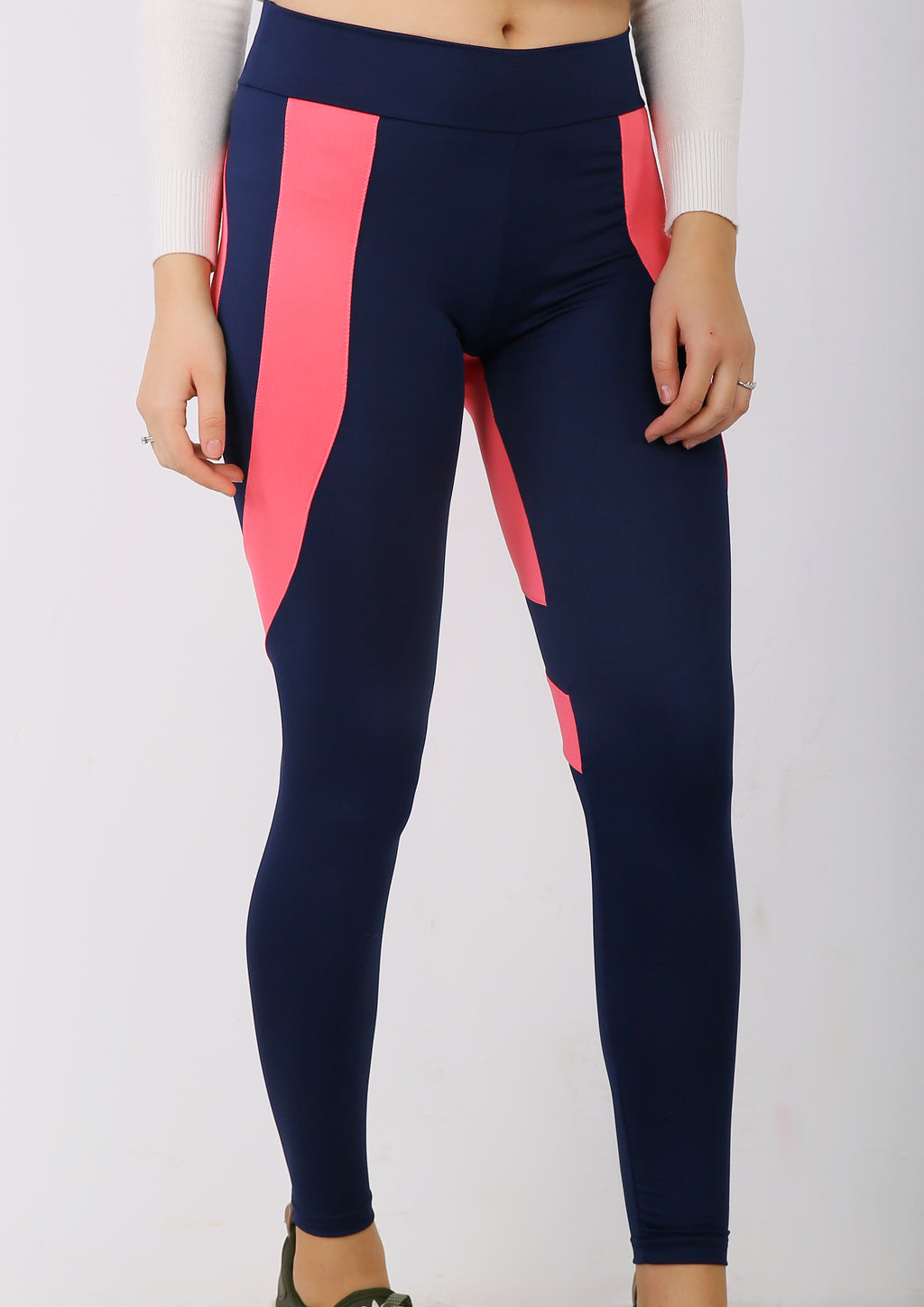 Navy and pink polyester leggings