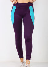 Load image into Gallery viewer, Purple and turquoise polyester leggings