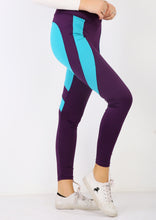 Load image into Gallery viewer, Purple and turquoise polyester leggings