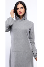 فستان سادة بجيوب وكابيشوه رمادى - pumpkinU