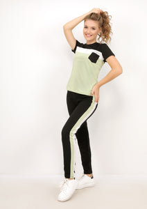Short-sleeved khaki and black cotton Sportsuit