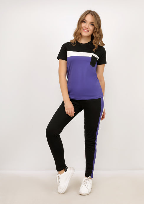 Short-sleeved purple and black cotton Sportsuit