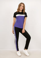 Tenue de sport mauve et noire à manches courtes en coton