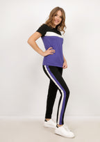 Tenue de sport mauve et noire à manches courtes en coton