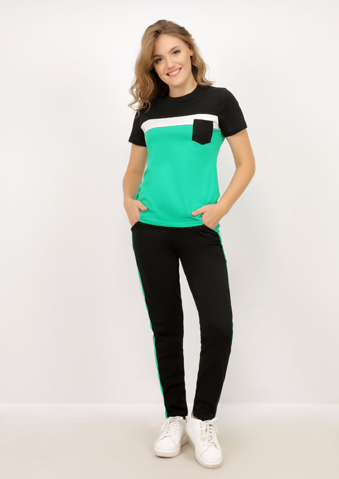 Short-sleeved green and black  cotton Sportsuit