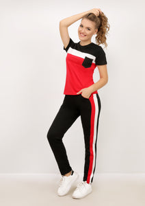 Short-sleeved red and black cotton Sportsuit