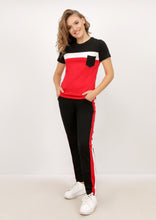 Load image into Gallery viewer, Short-sleeved red and black cotton Sportsuit