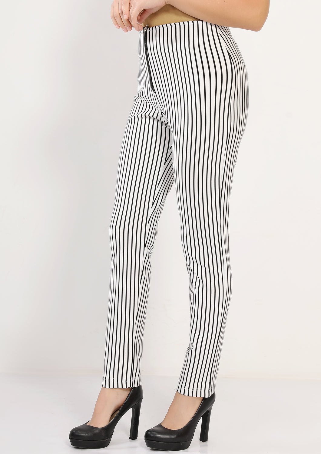 High waist white striped pants