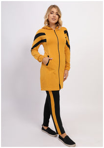 Long mustard milton cotton Sportsuit with  hood and zipper