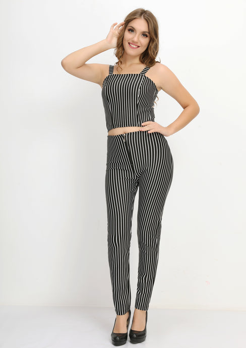 Pant and black striped bustier bodysuit set