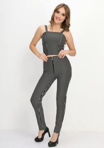 Pant and black striped bustier bodysuit set