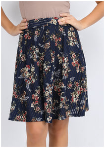 Navy blue skirt with floral bouquet