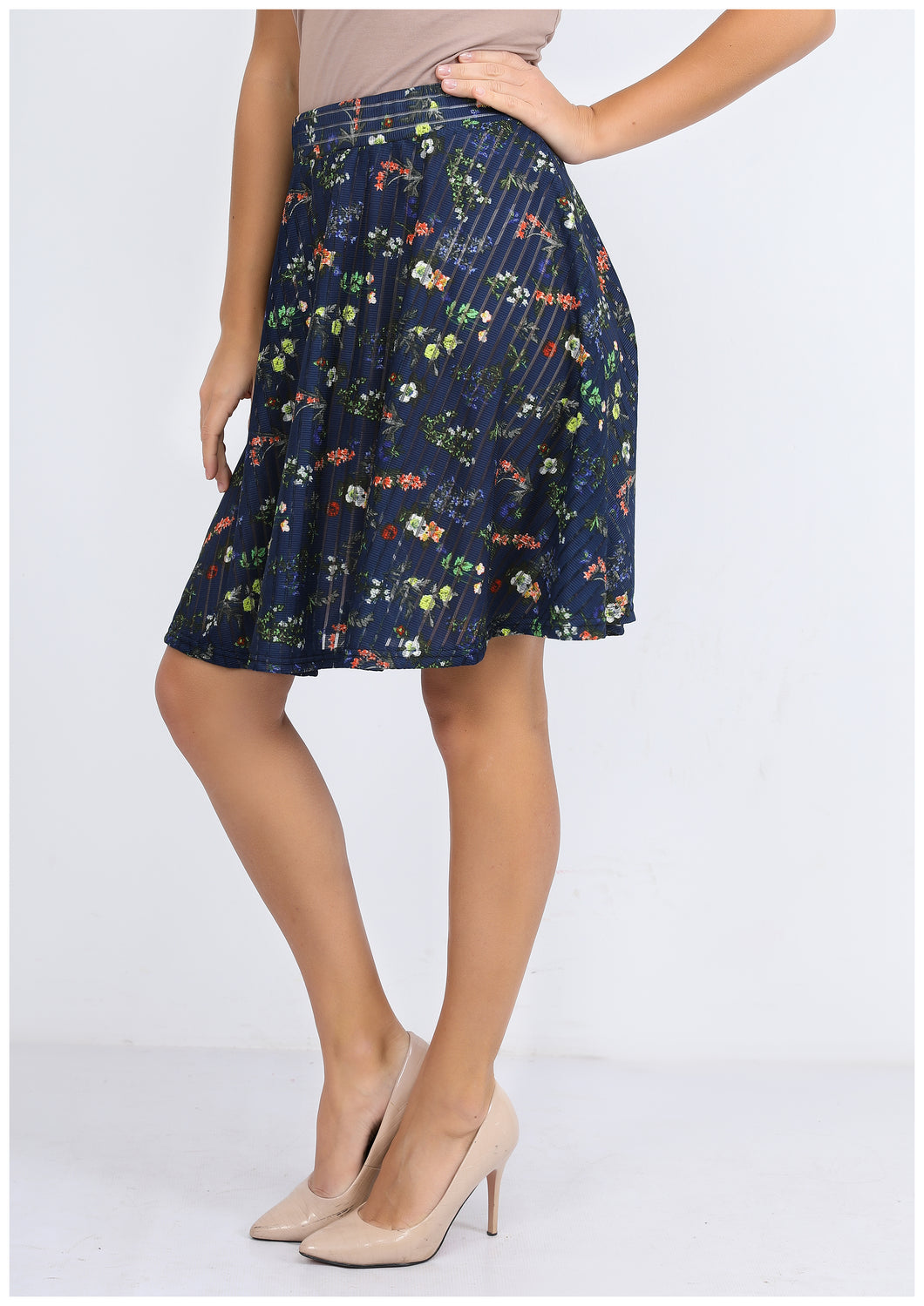 Blue navy skirt with rose patterns