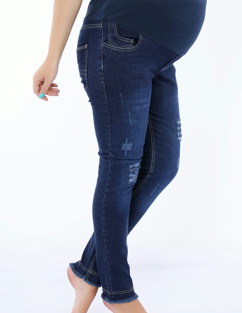 Blue navy Jeans pants for pregnant women, model 405
