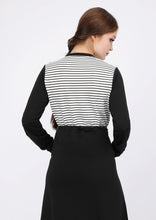 Load image into Gallery viewer, Black sports Abaya with an inner belt, white chest and white stripes