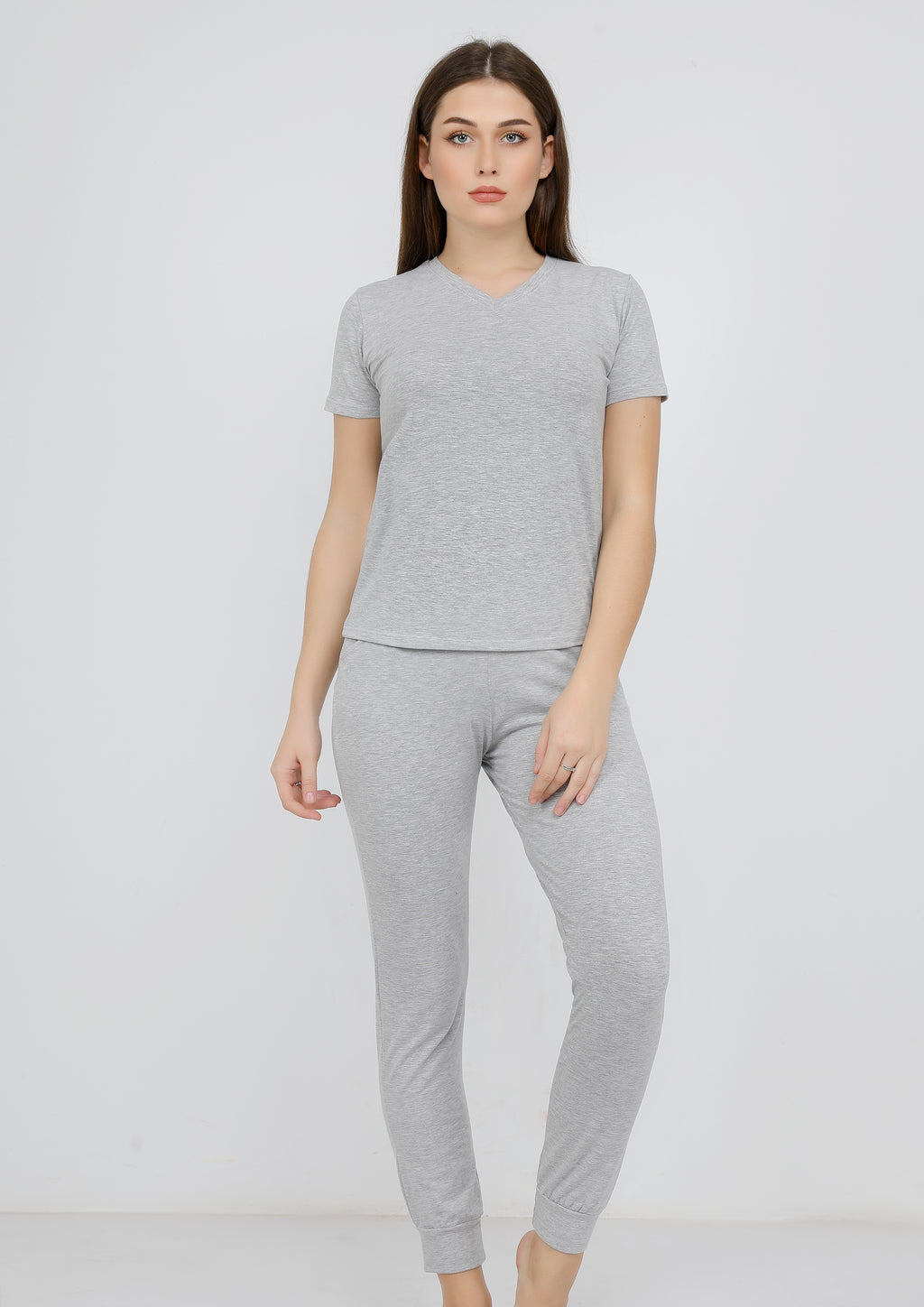 بيجاما قطن ليكرا سادة شانيه كم قصير ياقة سبعة