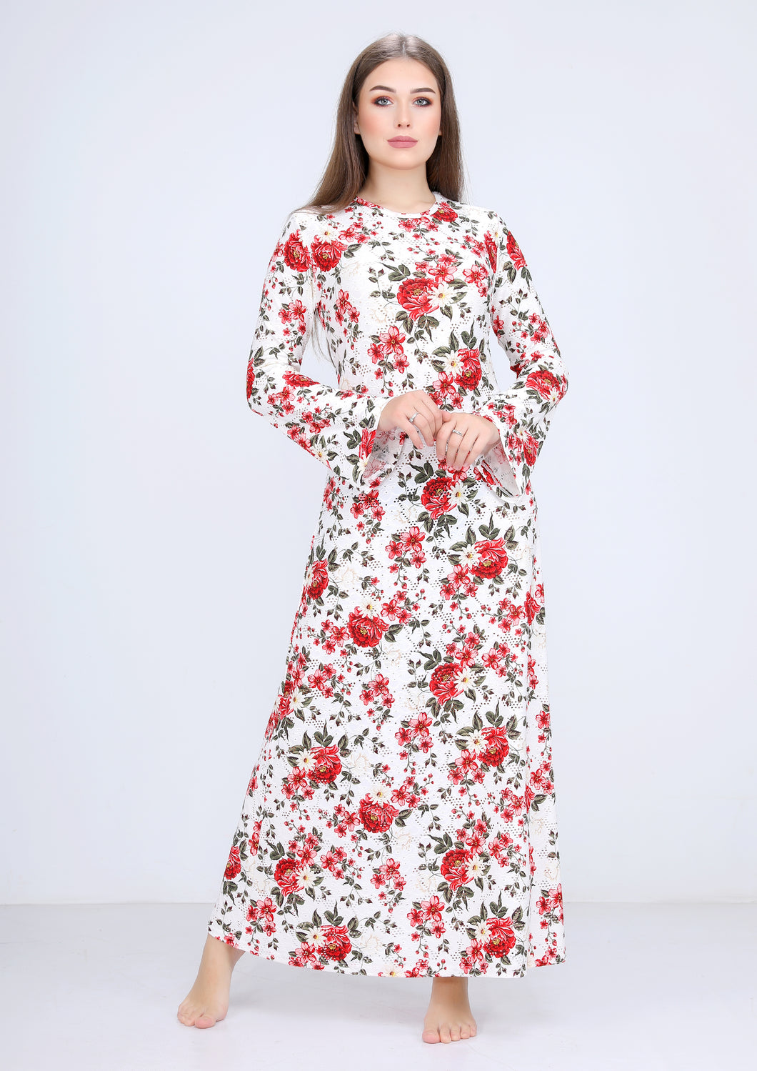 Long red floral dress