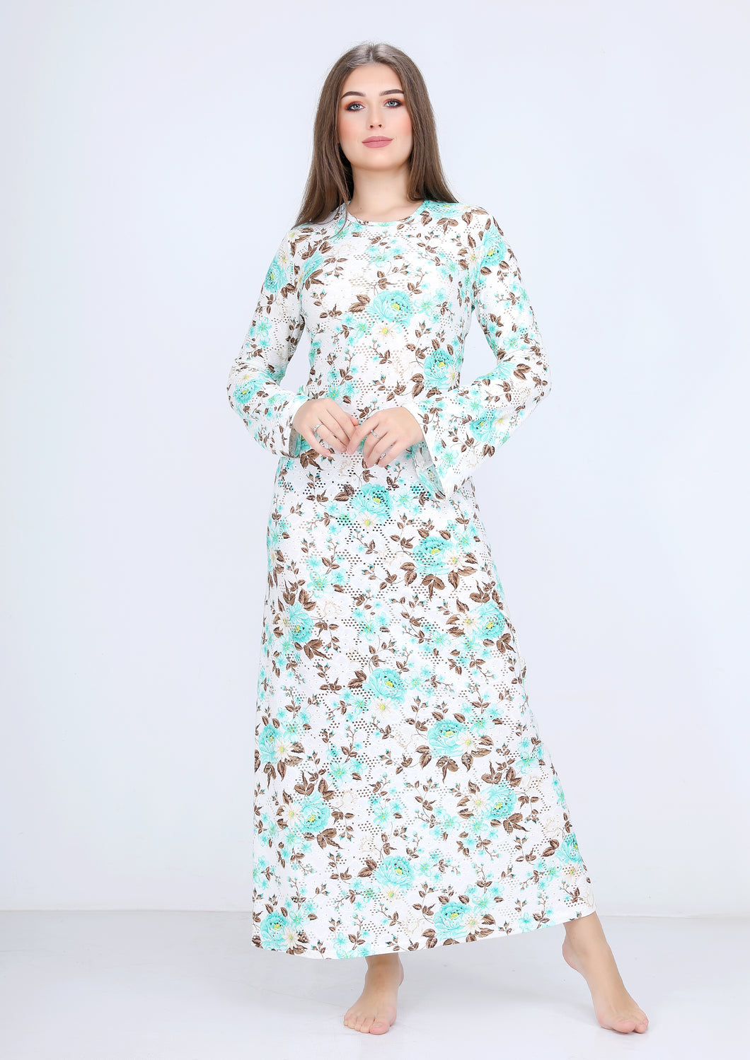 Long turquoise floral dress
