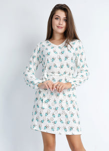 Short turquoise dress with open flower motif