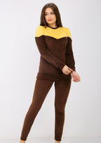 بيجاما هايدي مبطن من الوشين بني  بصدر علوي وخطين جانبي أصفر