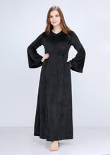 Load image into Gallery viewer, Lace abaya with long sleeves Heidi cotton, black, with lining on both sides