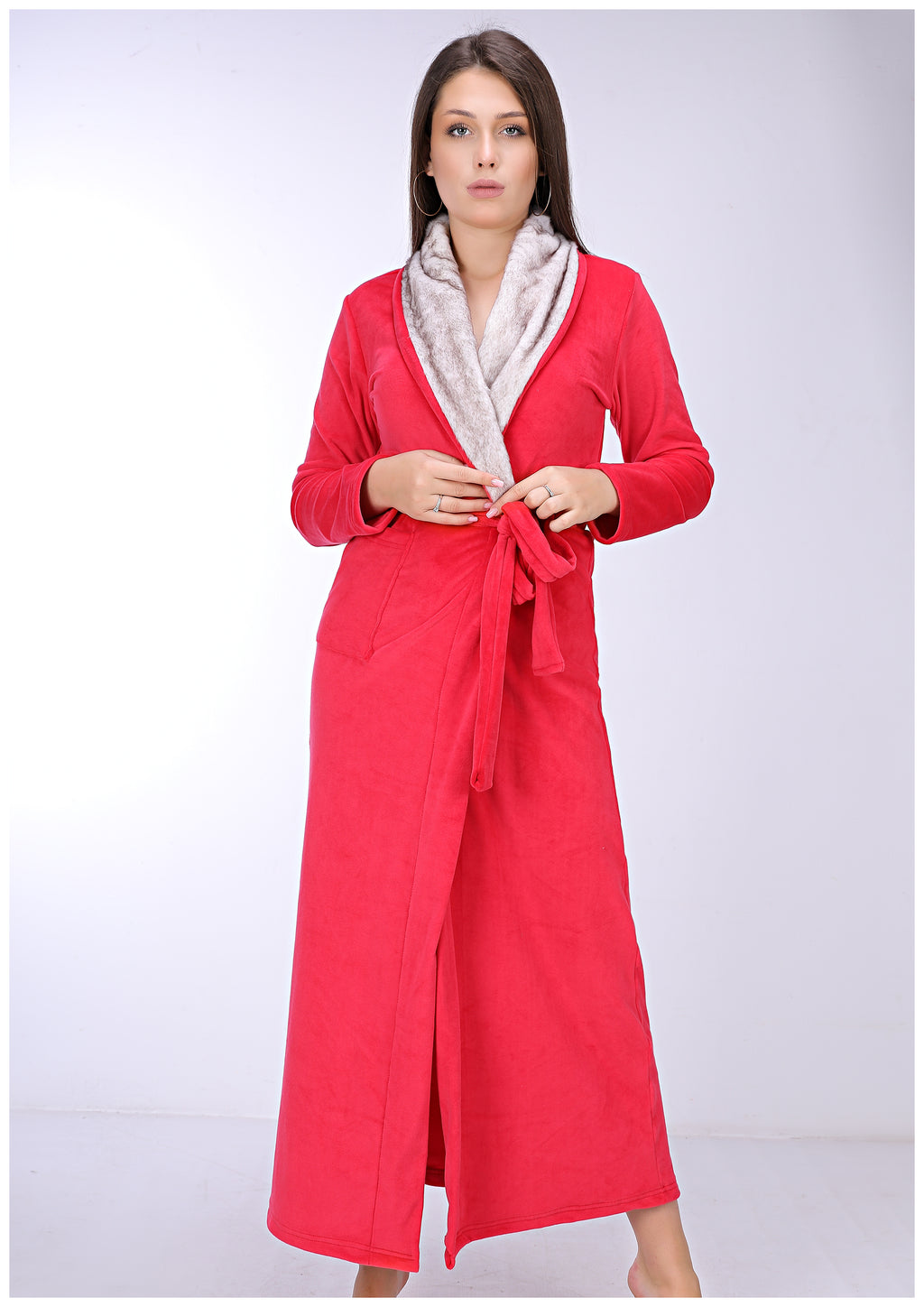 روب شتوي فرو هايدي مبطن من الوشين احمر