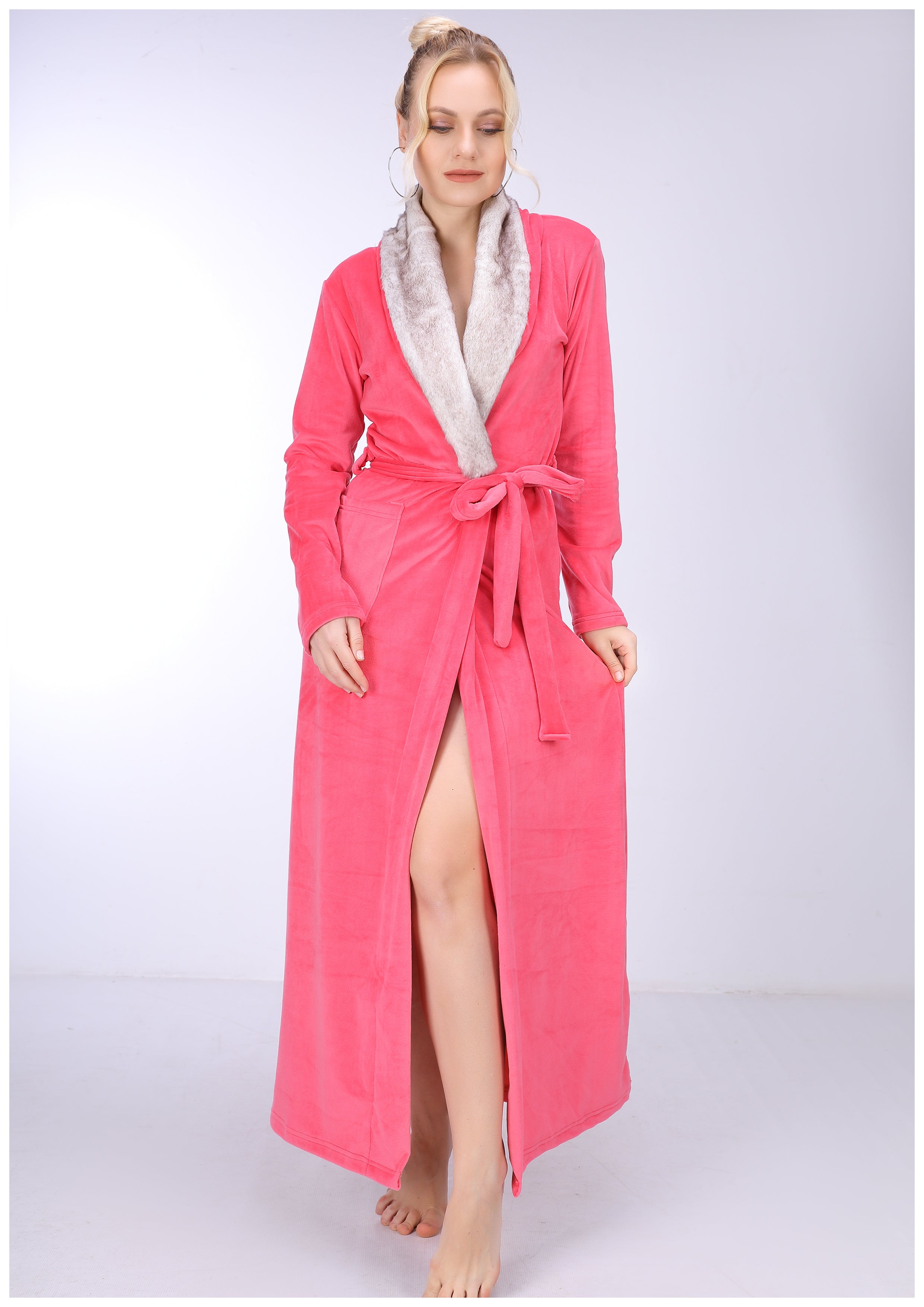 روب شتوي فرو هايدي مبطن من الوشين روز غامق