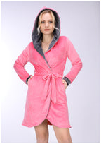 روب هايدي قصير مبطن من الوشين بغطاء رأس روز في رمادي غامق